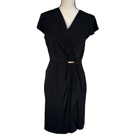 Charter Club Medium A-Line Dress Faux Wrap Cap Sleeve Stretch Surplice V-Neck - Picture 1 of 8